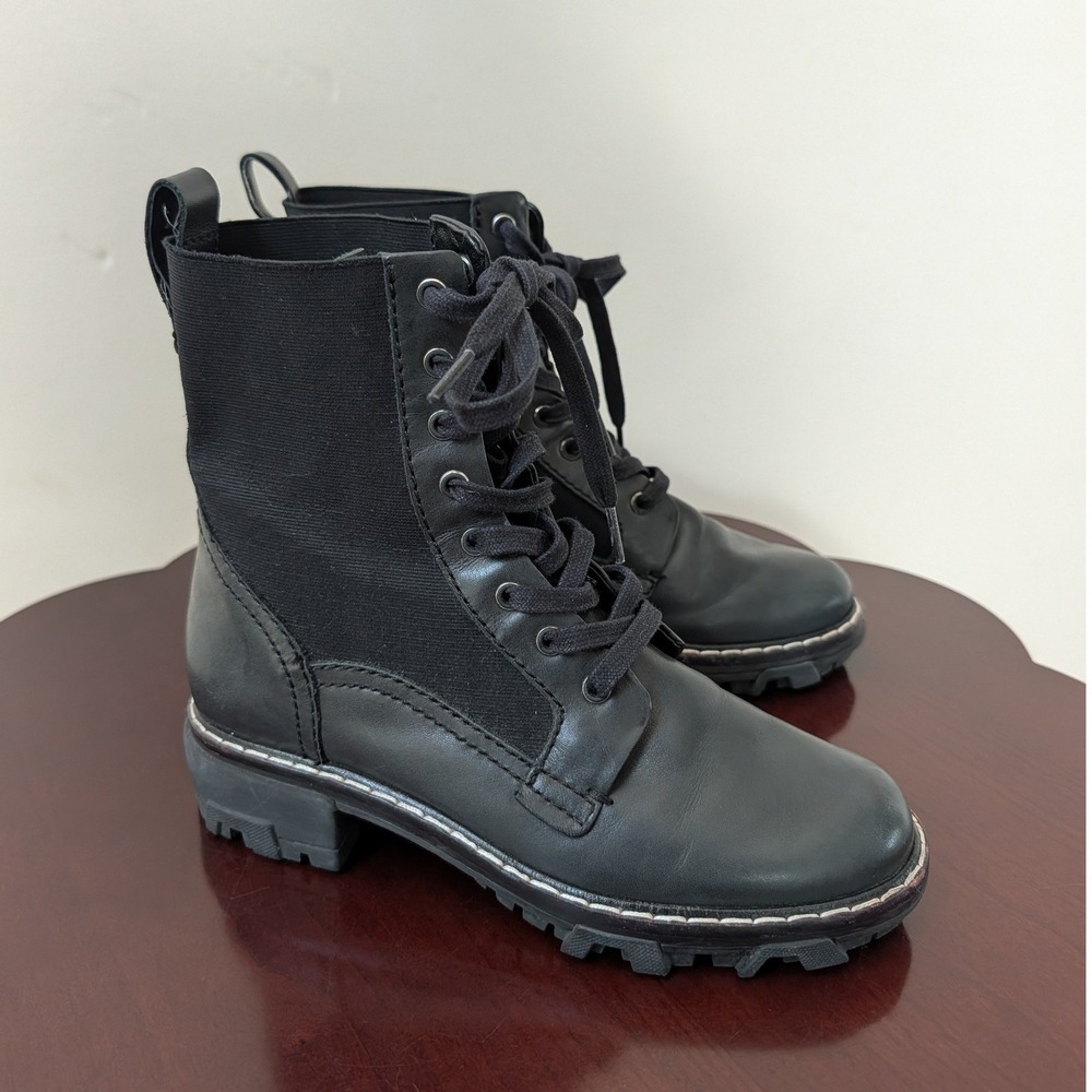 Rag & Bone Black Leather Combat Boots Lace Up Lug Sole Ankle Boots Size 38.5